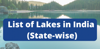 List of Lakes in India (State-wise)
