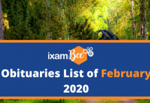 Obituaries List in February 2020