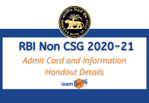 RBI Non CSG Grade B Legal and Other Streams 2020-21: Admit Card and Information Handout Details RBI Non CSG