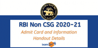RBI Non CSG Grade B Legal and Other Streams 2020-21: Admit Card and Information Handout Details RBI Non CSG